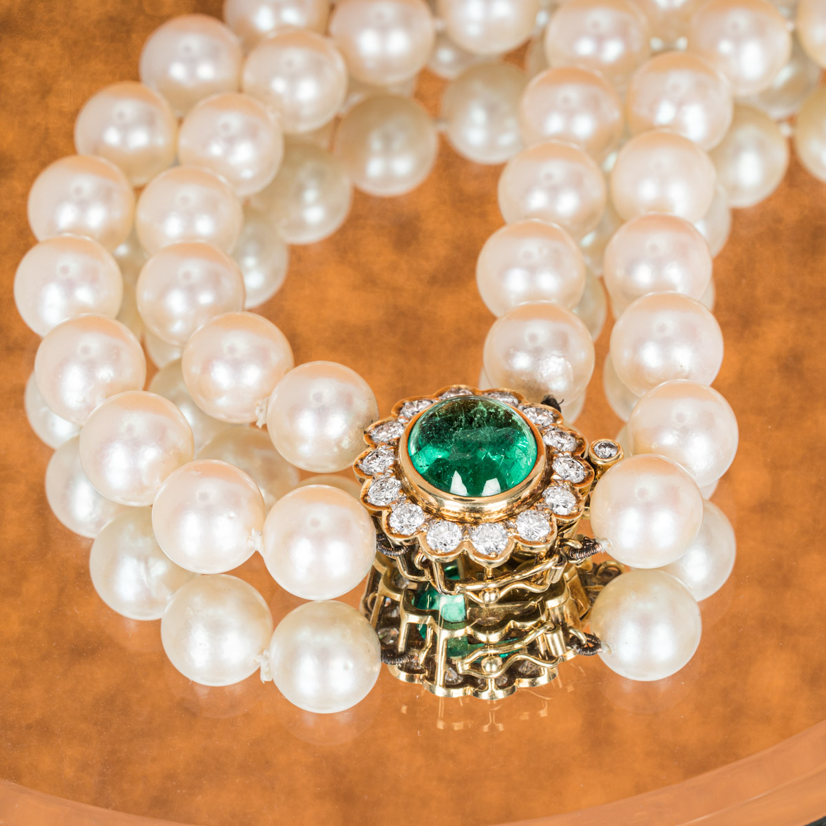 Yellow Gold Pearl, Emerald & Diamond Necklace
